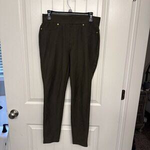 Michael Michael Kors Olive Green Twill Pull On Leggings Gold Hardware Womens M